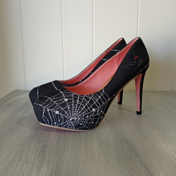 Black Widow Spider Web Goth Witch Platform High Heels Women's Size 9 - Picture 2 of 16